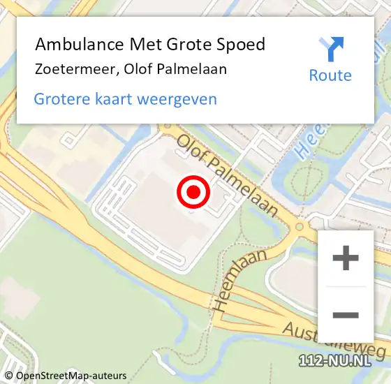 Locatie op kaart van de 112 melding: Ambulance Met Grote Spoed Naar Zoetermeer, Olof Palmelaan op 9 april 2024 11:21