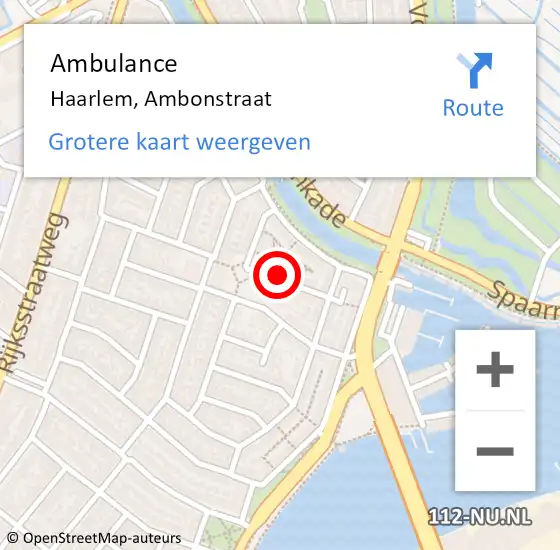 Locatie op kaart van de 112 melding: Ambulance Haarlem, Ambonstraat op 9 april 2024 11:28