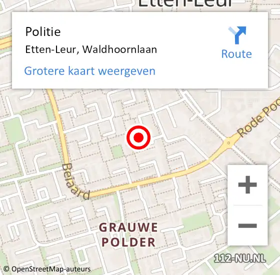 Locatie op kaart van de 112 melding: Politie Etten-Leur, Waldhoornlaan op 9 april 2024 11:37