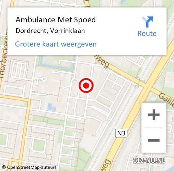 Locatie op kaart van de 112 melding: Ambulance Met Spoed Naar Dordrecht, Vorrinklaan op 9 april 2024 12:08
