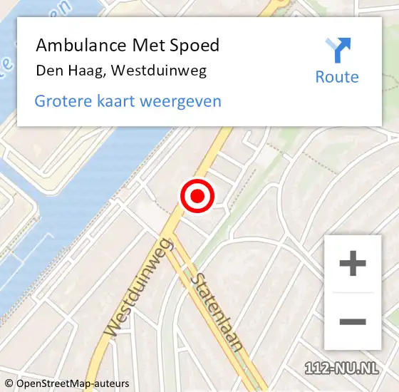Locatie op kaart van de 112 melding: Ambulance Met Spoed Naar Den Haag, Westduinweg op 9 april 2024 12:15