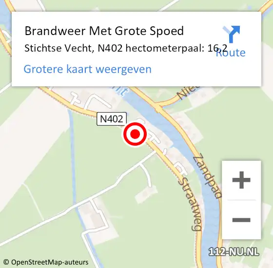 Locatie op kaart van de 112 melding: Brandweer Met Grote Spoed Naar Stichtse Vecht, N402 hectometerpaal: 16,2 op 9 april 2024 12:16