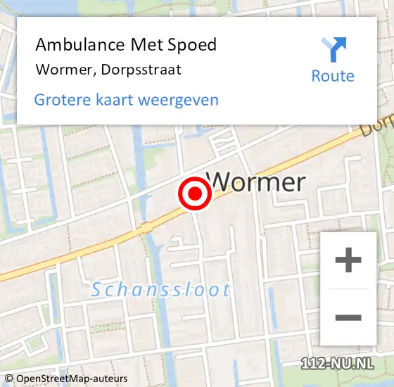Locatie op kaart van de 112 melding: Ambulance Met Spoed Naar Wormer, Dorpsstraat op 9 april 2024 12:16