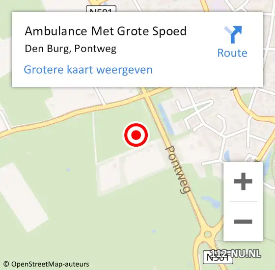 Locatie op kaart van de 112 melding: Ambulance Met Grote Spoed Naar Den Burg, Pontweg op 9 april 2024 12:22