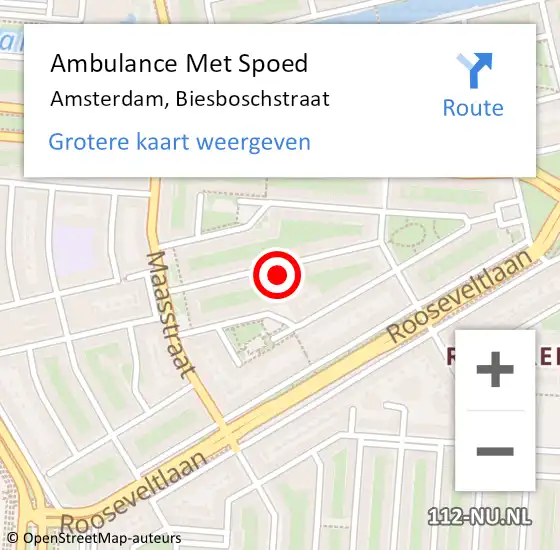 Locatie op kaart van de 112 melding: Ambulance Met Spoed Naar Amsterdam, Biesboschstraat op 9 april 2024 12:28