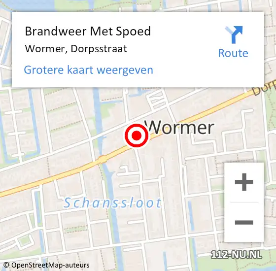 Locatie op kaart van de 112 melding: Brandweer Met Spoed Naar Wormer, Dorpsstraat op 9 april 2024 12:39