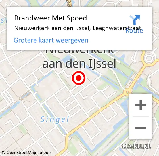 Locatie op kaart van de 112 melding: Brandweer Met Spoed Naar Nieuwerkerk aan den IJssel, Leeghwaterstraat op 9 april 2024 13:06