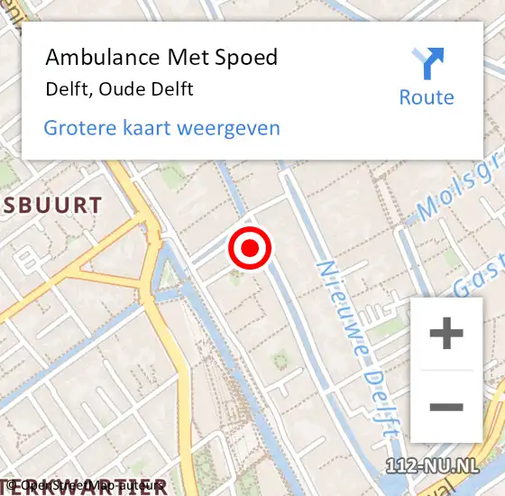 Locatie op kaart van de 112 melding: Ambulance Met Spoed Naar Delft, Oude Delft op 9 april 2024 14:04