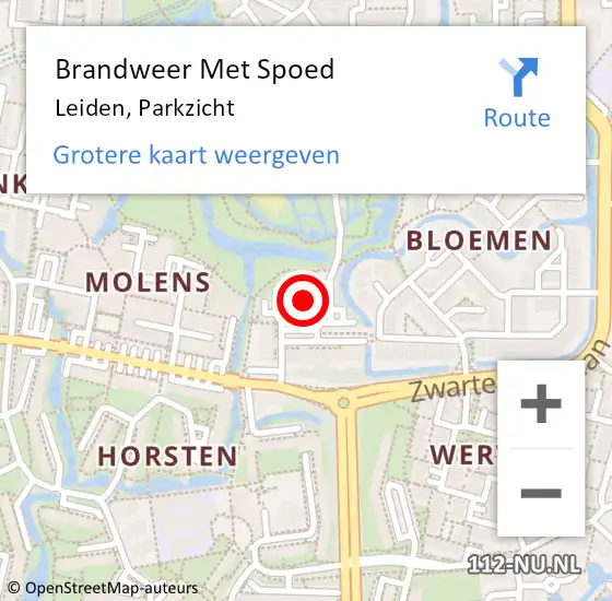 Locatie op kaart van de 112 melding: Brandweer Met Spoed Naar Leiden, Parkzicht op 9 april 2024 14:28