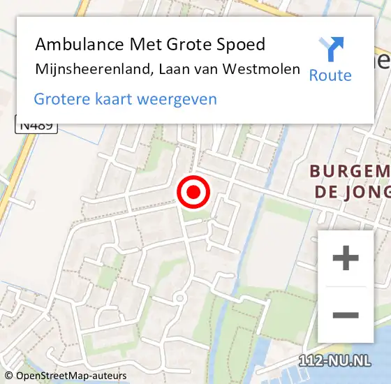 Locatie op kaart van de 112 melding: Ambulance Met Grote Spoed Naar Mijnsheerenland, Laan van Westmolen op 9 april 2024 14:37