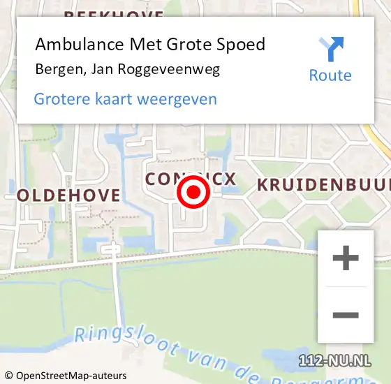Locatie op kaart van de 112 melding: Ambulance Met Grote Spoed Naar Bergen, Jan Roggeveenweg op 9 april 2024 14:57