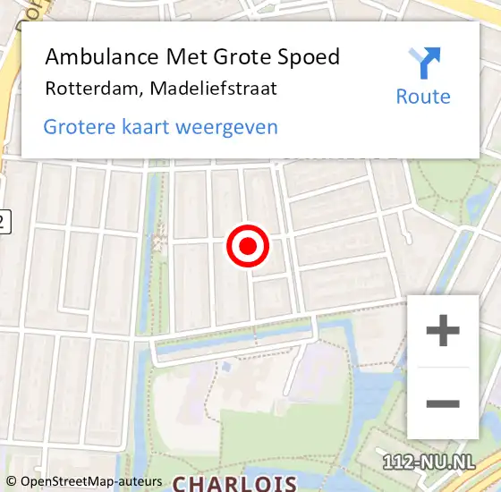 Locatie op kaart van de 112 melding: Ambulance Met Grote Spoed Naar Rotterdam, Madeliefstraat op 9 april 2024 15:00