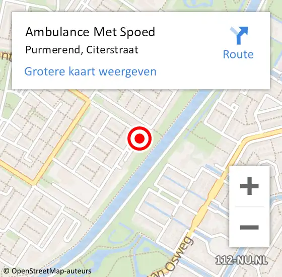 Locatie op kaart van de 112 melding: Ambulance Met Spoed Naar Purmerend, Citerstraat op 9 april 2024 15:14