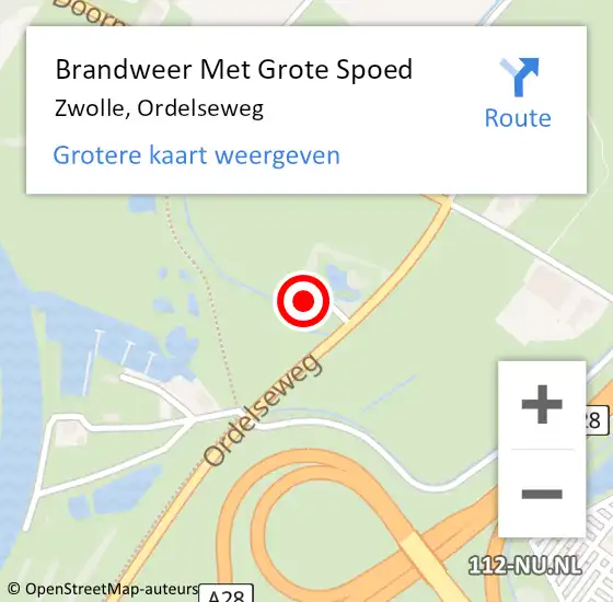 Locatie op kaart van de 112 melding: Brandweer Met Grote Spoed Naar Zwolle, Ordelseweg op 9 april 2024 15:18