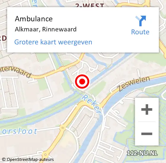 Locatie op kaart van de 112 melding: Ambulance Alkmaar, Rinnewaard op 9 april 2024 15:19