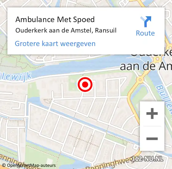 Locatie op kaart van de 112 melding: Ambulance Met Spoed Naar Ouderkerk aan de Amstel, Ransuil op 9 april 2024 15:22