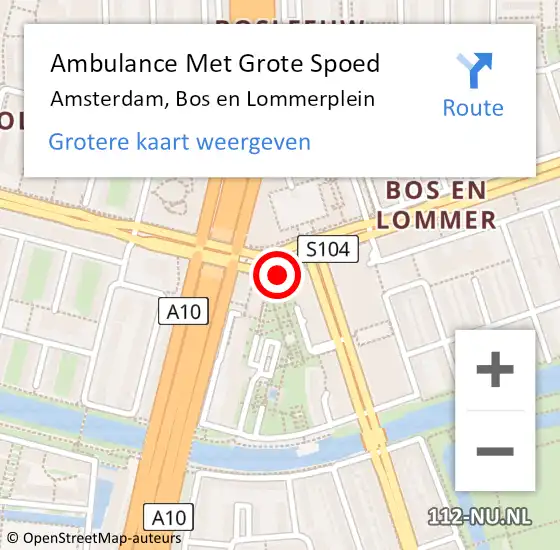 Locatie op kaart van de 112 melding: Ambulance Met Grote Spoed Naar Amsterdam, Bos en Lommerplein op 9 april 2024 15:26