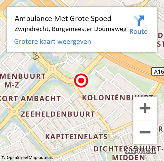 Locatie op kaart van de 112 melding: Ambulance Met Grote Spoed Naar Zwijndrecht, Burgemeester Doumaweg op 9 april 2024 15:27