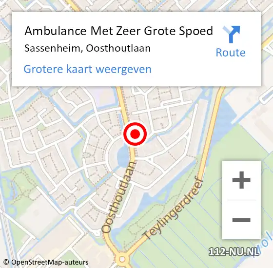 Locatie op kaart van de 112 melding: Ambulance Met Zeer Grote Spoed Naar Sassenheim, Oosthoutlaan op 9 april 2024 15:27