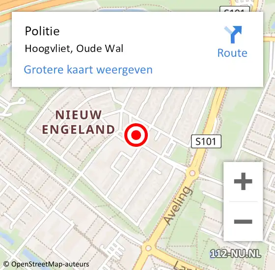Locatie op kaart van de 112 melding: Politie Hoogvliet, Oude Wal op 9 april 2024 15:34