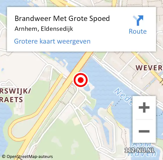 Locatie op kaart van de 112 melding: Brandweer Met Grote Spoed Naar Arnhem, Eldensedijk op 9 april 2024 15:35