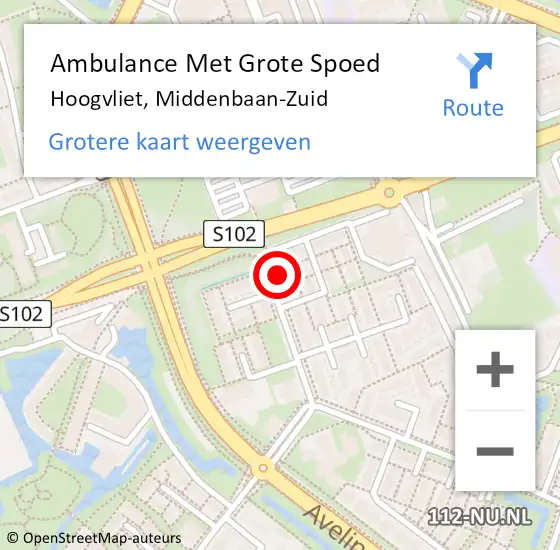 Locatie op kaart van de 112 melding: Ambulance Met Grote Spoed Naar Hoogvliet, Middenbaan-Zuid op 9 april 2024 15:42