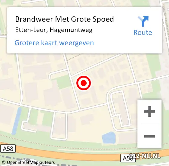 Locatie op kaart van de 112 melding: Brandweer Met Grote Spoed Naar Etten-Leur, Hagemuntweg op 9 april 2024 16:05