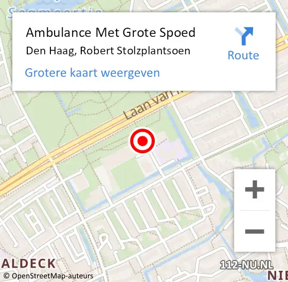 Locatie op kaart van de 112 melding: Ambulance Met Grote Spoed Naar Den Haag, Robert Stolzplantsoen op 9 april 2024 16:21