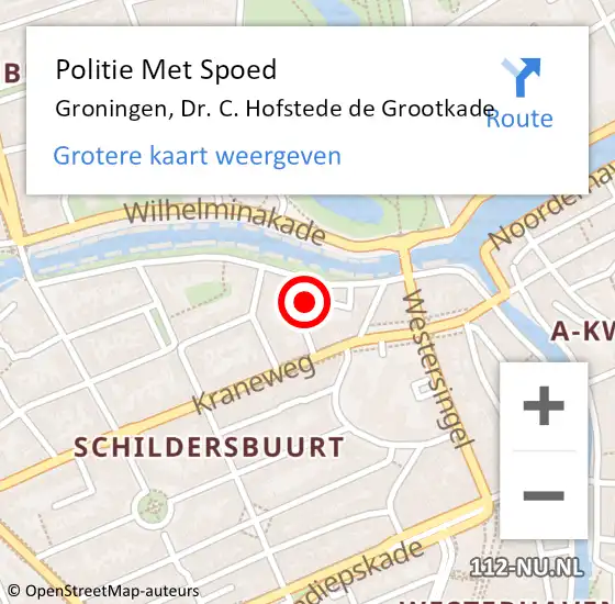 Locatie op kaart van de 112 melding: Politie Met Spoed Naar Groningen, Dr. C. Hofstede de Grootkade op 9 april 2024 16:39