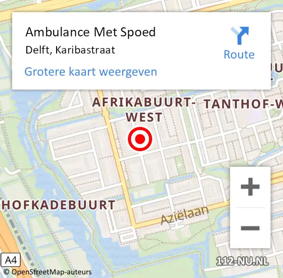 Locatie op kaart van de 112 melding: Ambulance Met Spoed Naar Delft, Karibastraat op 9 april 2024 17:20