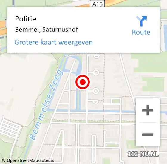 Locatie op kaart van de 112 melding: Politie Bemmel, Saturnushof op 9 april 2024 17:28