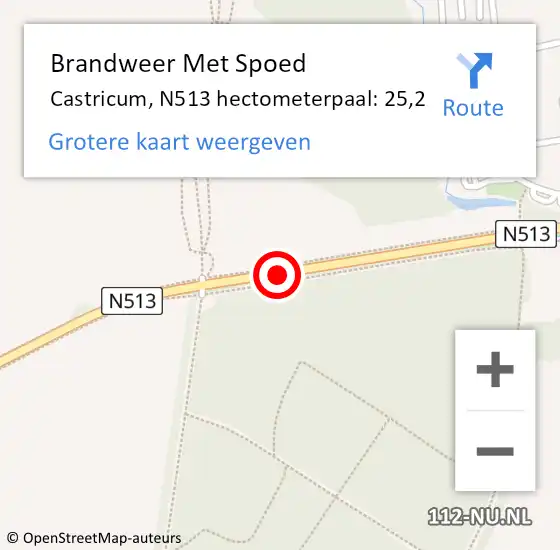 Locatie op kaart van de 112 melding: Brandweer Met Spoed Naar Castricum, N513 hectometerpaal: 25,2 op 9 april 2024 17:56