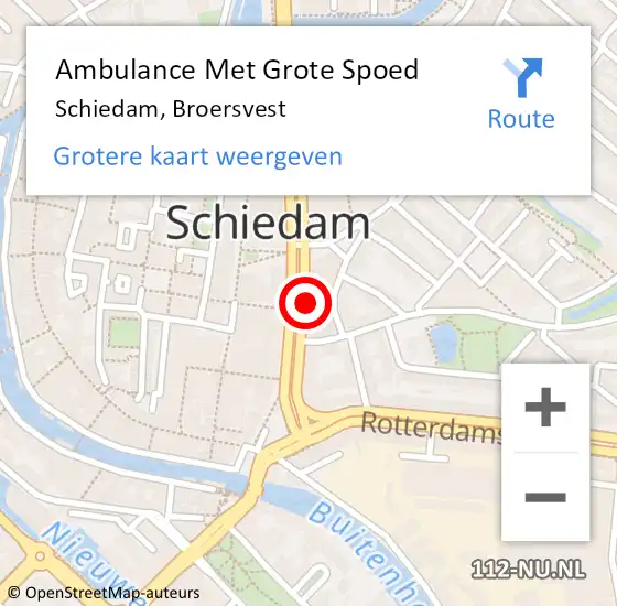 Locatie op kaart van de 112 melding: Ambulance Met Grote Spoed Naar Schiedam, Broersvest op 9 april 2024 18:04
