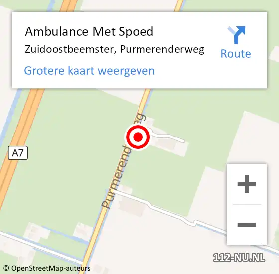 Locatie op kaart van de 112 melding: Ambulance Met Spoed Naar Zuidoostbeemster, Purmerenderweg op 9 april 2024 18:11