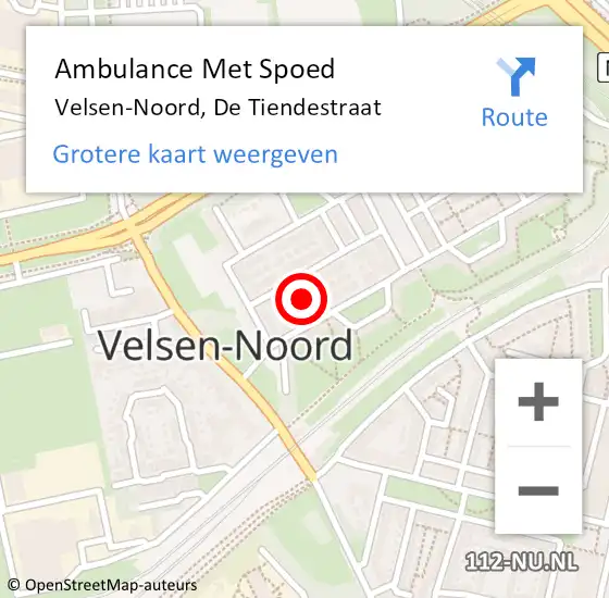 Locatie op kaart van de 112 melding: Ambulance Met Spoed Naar Velsen-Noord, De Tiendestraat op 9 april 2024 18:15