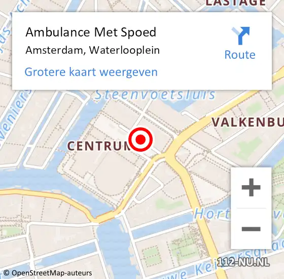 Locatie op kaart van de 112 melding: Ambulance Met Spoed Naar Amsterdam, Waterlooplein op 9 april 2024 18:17