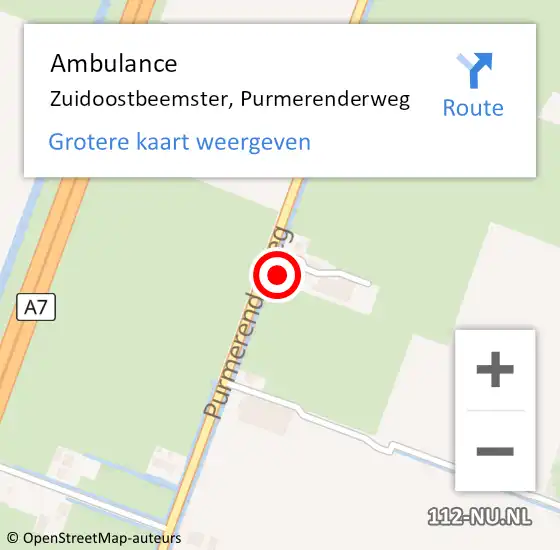 Locatie op kaart van de 112 melding: Ambulance Zuidoostbeemster, Purmerenderweg op 9 april 2024 18:43