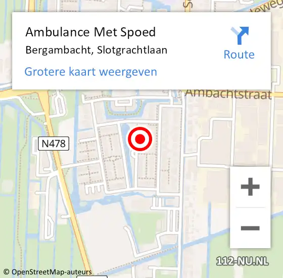 Locatie op kaart van de 112 melding: Ambulance Met Spoed Naar Bergambacht, Slotgrachtlaan op 9 april 2024 19:23