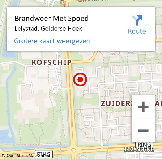 Locatie op kaart van de 112 melding: Brandweer Met Spoed Naar Lelystad, Gelderse Hoek op 9 april 2024 19:27