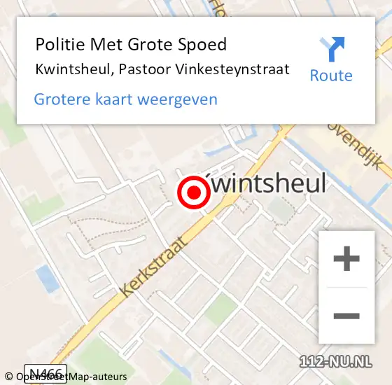 Locatie op kaart van de 112 melding: Politie Met Grote Spoed Naar Kwintsheul, Pastoor Vinkesteynstraat op 9 april 2024 19:40