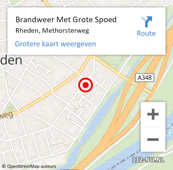 Locatie op kaart van de 112 melding: Brandweer Met Grote Spoed Naar Rheden, Methorsterweg op 9 april 2024 20:00