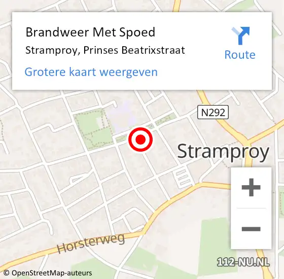 Locatie op kaart van de 112 melding: Brandweer Met Spoed Naar Stramproy, Prinses Beatrixstraat op 9 april 2024 20:29