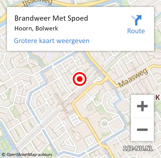 Locatie op kaart van de 112 melding: Brandweer Met Spoed Naar Hoorn, Bolwerk op 9 april 2024 20:45