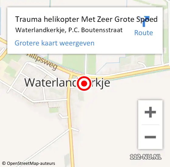 Locatie op kaart van de 112 melding: Trauma helikopter Met Zeer Grote Spoed Naar Waterlandkerkje, P.C. Boutensstraat op 9 april 2024 21:00