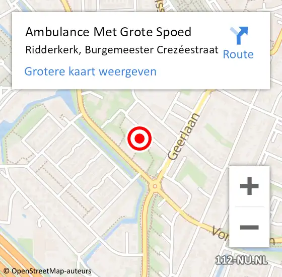 Locatie op kaart van de 112 melding: Ambulance Met Grote Spoed Naar Ridderkerk, Burgemeester Crezéestraat op 9 april 2024 21:50