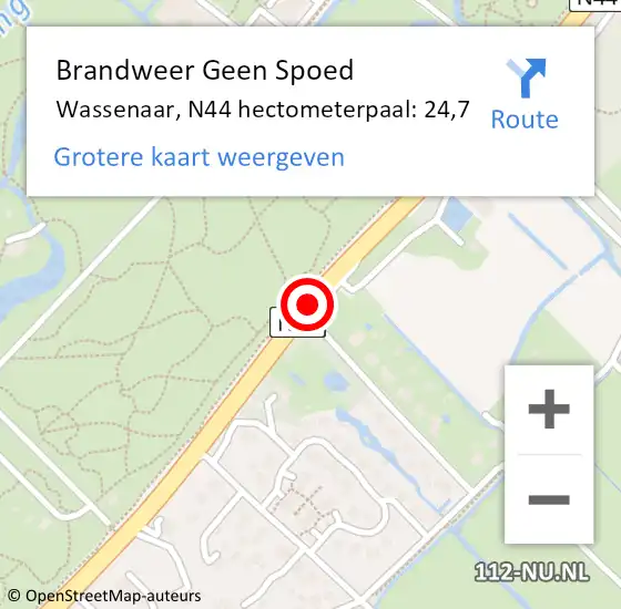 Locatie op kaart van de 112 melding: Brandweer Geen Spoed Naar Wassenaar, N44 hectometerpaal: 24,7 op 9 april 2024 22:06