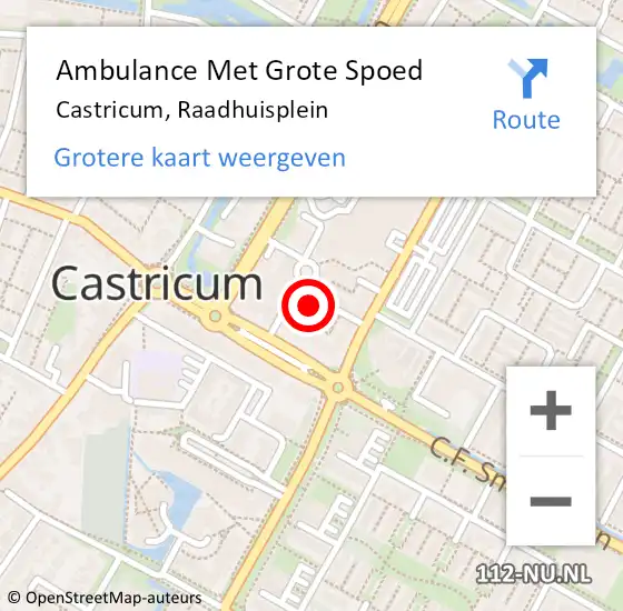 Locatie op kaart van de 112 melding: Ambulance Met Grote Spoed Naar Castricum, Raadhuisplein op 9 april 2024 22:37