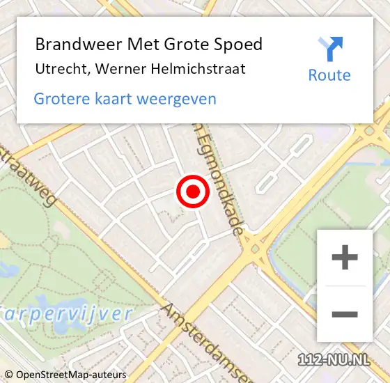 Locatie op kaart van de 112 melding: Brandweer Met Grote Spoed Naar Utrecht, Werner Helmichstraat op 9 april 2024 23:00