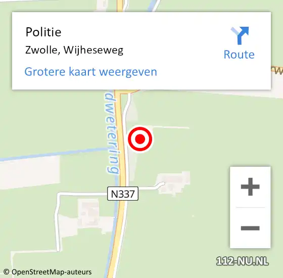 Locatie op kaart van de 112 melding: Politie Zwolle, Wijheseweg op 9 april 2024 23:01