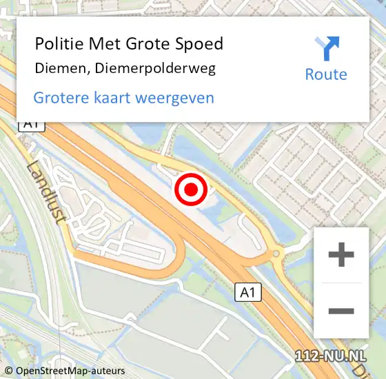 Locatie op kaart van de 112 melding: Politie Met Grote Spoed Naar Diemen, Diemerpolderweg op 9 april 2024 23:29